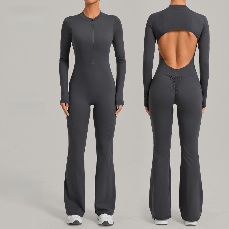 Yoga Fitness Jumpsuit - Long Sleeved One Piece Jumpsuit With