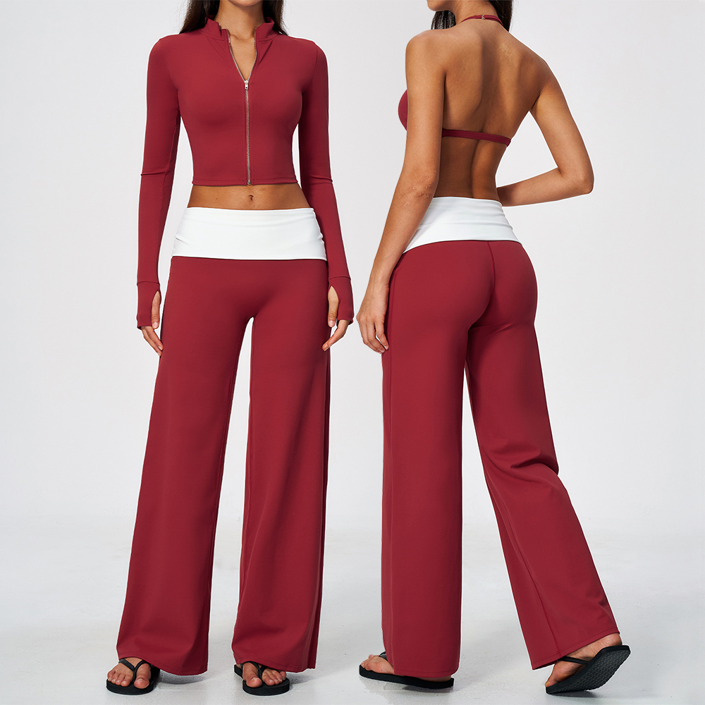 Yoga Fitness Workout - Zip Jacket Wide Leg Pants 2